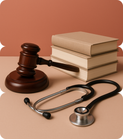 Symbols of justice and healthcare